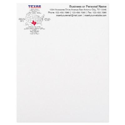 Texas American state on a map and useful info Letterhead