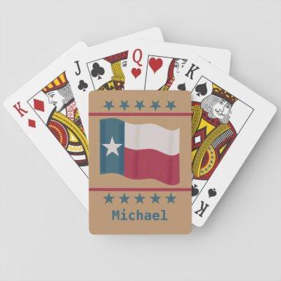 Texas Lone Star Flag Stars Tan Name Personalized Playing Cards