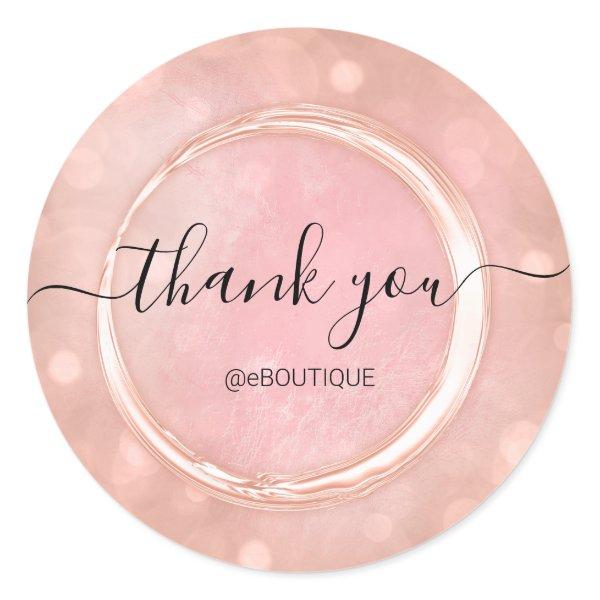 Thank Boutique Shop Business Name Rose Pink Pastel Classic Round Sticker