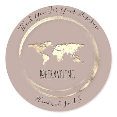 Thank Purchase Rose World Map Traveling Globe  Classic Round Sticker