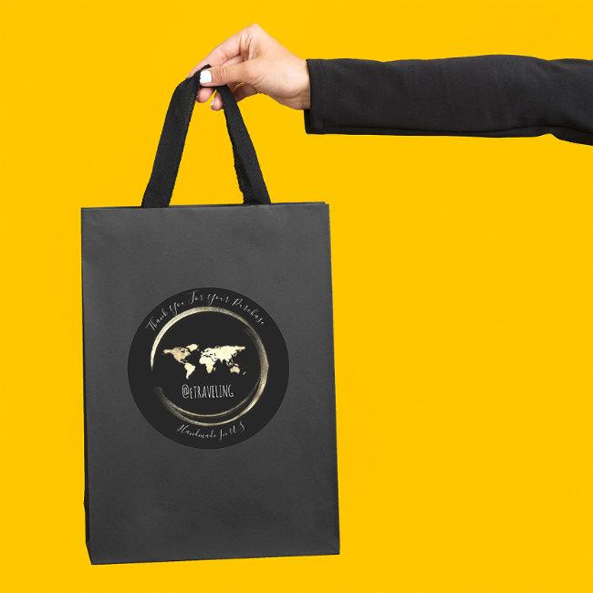 Thank You Black Gold World Map Traveling Globe Classic Round Sticker