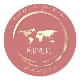 Thank You Blush  Gold World Map Traveling Globe Classic Round Sticker