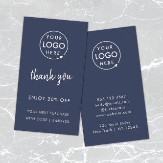 Thank You | Business Logo Navy Blue Discount Card