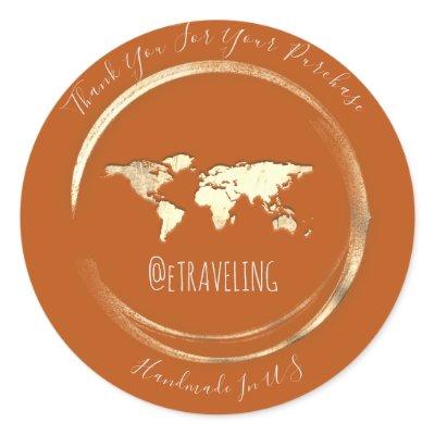 Thank You Coral Gold World Map Traveling Globe  Classic Round Sticker