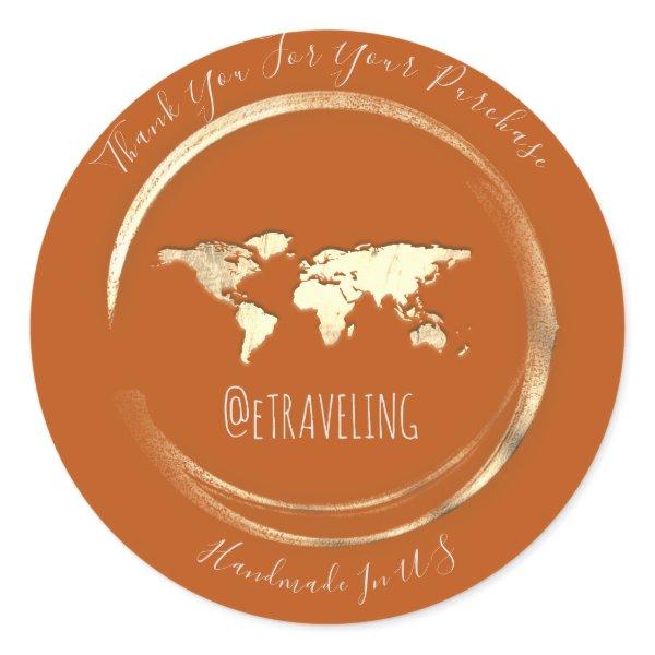 Thank You Coral Gold World Map Traveling Globe  Classic Round Sticker