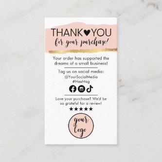 Thank You For Order and Washing Instructions Card