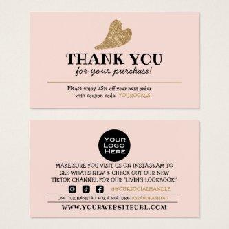 Thank You for Purchase Glitter Heart Discount Card