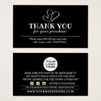 Thank You for Purchase Yellow Hearts Discount Card