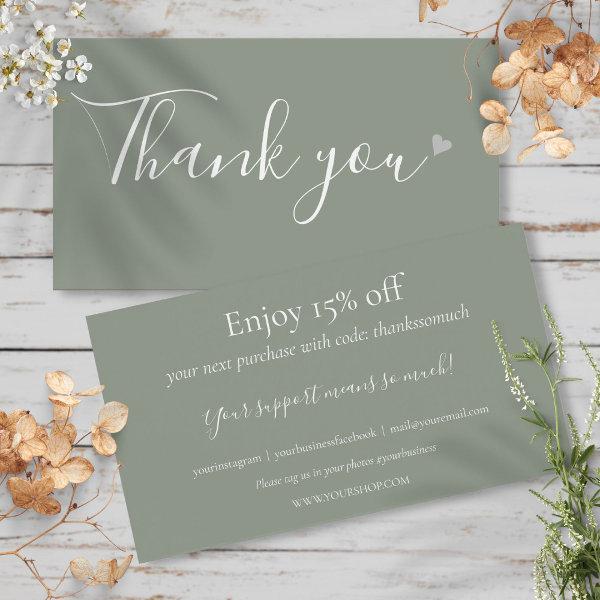 Thank You For Shopping Sage Green Discount Card
