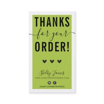 THANK YOU FOR YOUR ORDER insert bold lime green
