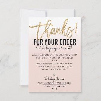 THANK YOU FOR YOUR ORDER insert gold ombre blush