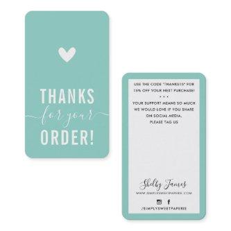 THANK YOU FOR YOUR ORDER insert modern MINT GREEN