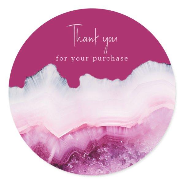 Thank you for your purchase pink agate social classic round sticker