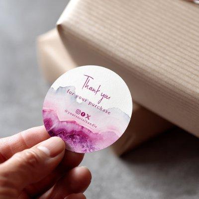 Thank you for your purchase pink agate social classic round sticker