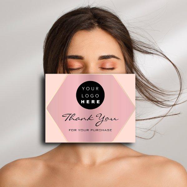 Thank You For Your Purchase Pink Rose Gold Logo Postcard
