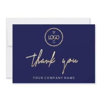 Thank You Golden Script Business  Logo Blue Navy Invitation