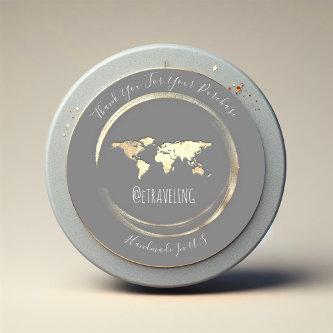 Thank You Gray Gold World Map Traveling Globe  Classic Round Sticker