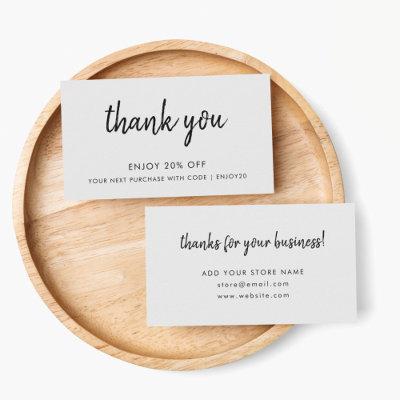 Thank You | Gray Modern Minimalist Handwritten Discount Card