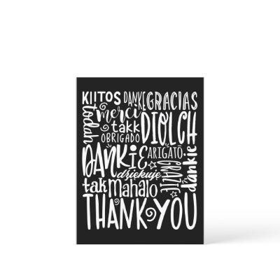 Thank You Multi Languages White Typography Black Postcard