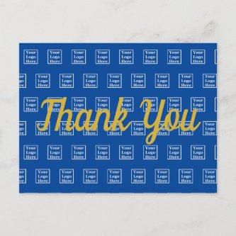 Thank You on Blue Your Logo Pattern Template Postcard