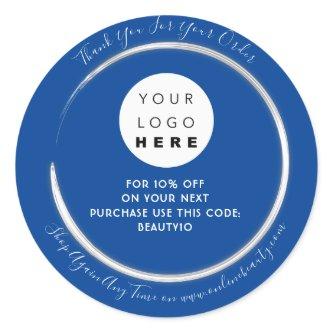 Thank You Order Custom Logo Name Discount Blue Classic Round Sticker