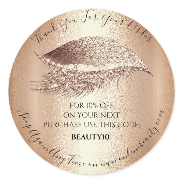 Thank You Order Logo Discount Code Lash Makeup Classic Round Sticker