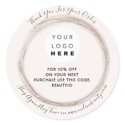 Thank You Order Logo Discount Code Rose Elegant Classic Round Sticker