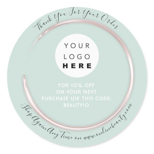 Thank You Order Logo Discount Code Rose Mint Classic Round Sticker