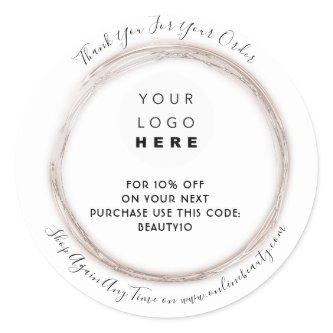 Thank You Order Logo Discount Code Rose White Classic Round Sticker