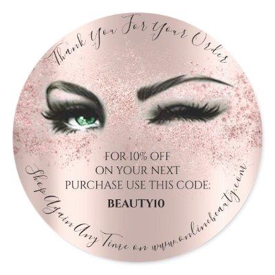 Thank You Order Logo Discount Rose Lash Studio Classic Round Sticker