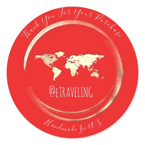 Thank You Red Gold World Map Traveling Globe Classic Round Sticker