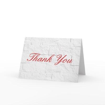 Thank You Red Script Grey Wall Brick Greeting Card