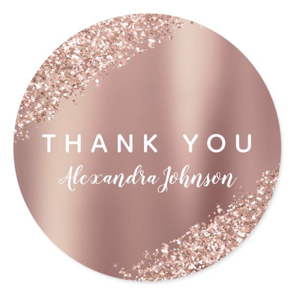 Thank You Rose Gold Glitter Sparkle Business Classic Round Sticker