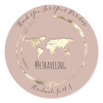 Thank You Rose Gold World Map Travel QR Code Logo  Classic Round Sticker