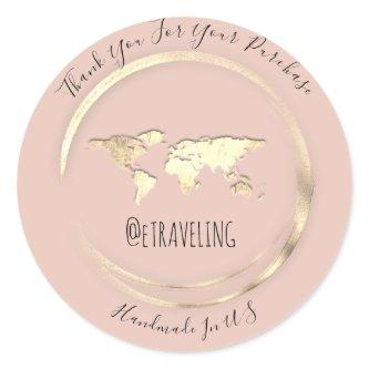 Thank You Rose Gold World Map Traveling Globe   Classic Round Sticker