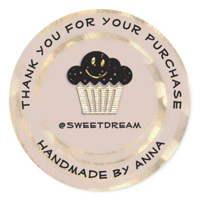 Thank You Shop Chocolate Muffin Kraft Smile Rose Classic Round Sticker