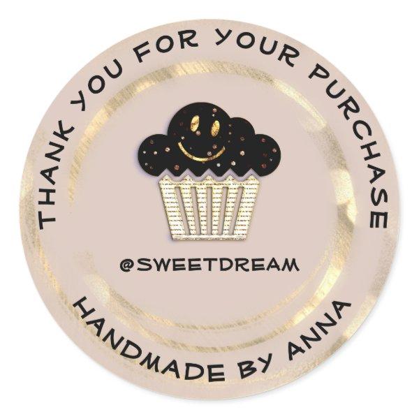 Thank You Shop Chocolate Muffin Kraft Smile Rose Classic Round Sticker