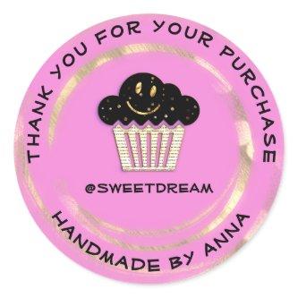 Thank You Shop Chocolate Muffin Smile Gold Pink Classic Round Sticker