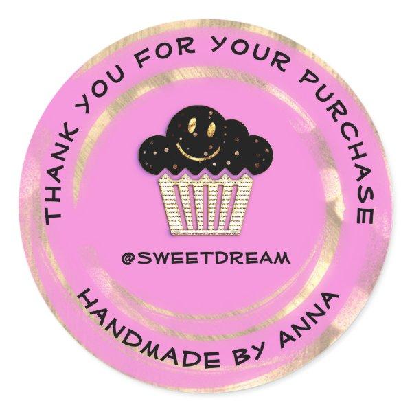 Thank You Shop Chocolate Muffin Smile Gold Pink Classic Round Sticker