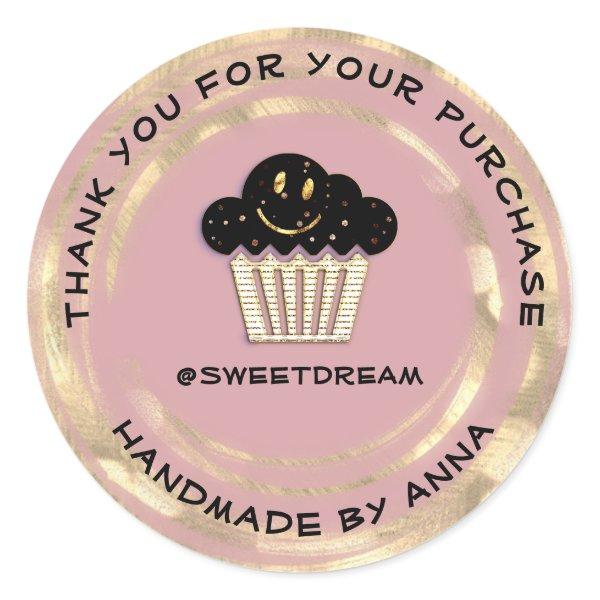 Thank You Shop Chocolate Muffin Smile Gold Rose Classic Round Sticker