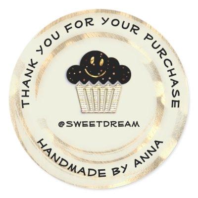 Thank You Shopping Chocolate Muffin Smile Gold Classic Round Sticker