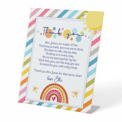 thank you teacher Appreciation rainbow cloud poem Pedestal Sign