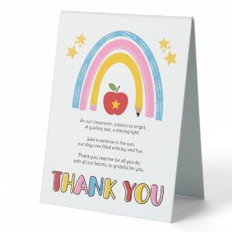 thank you teacher rainbow apple star poem table tent sign
