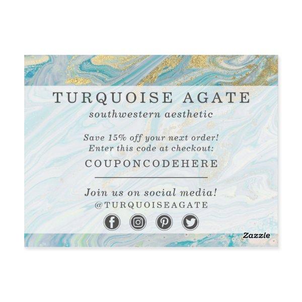 Thank You Turquoise Gold Agate Stone Geode Coupon Postcard