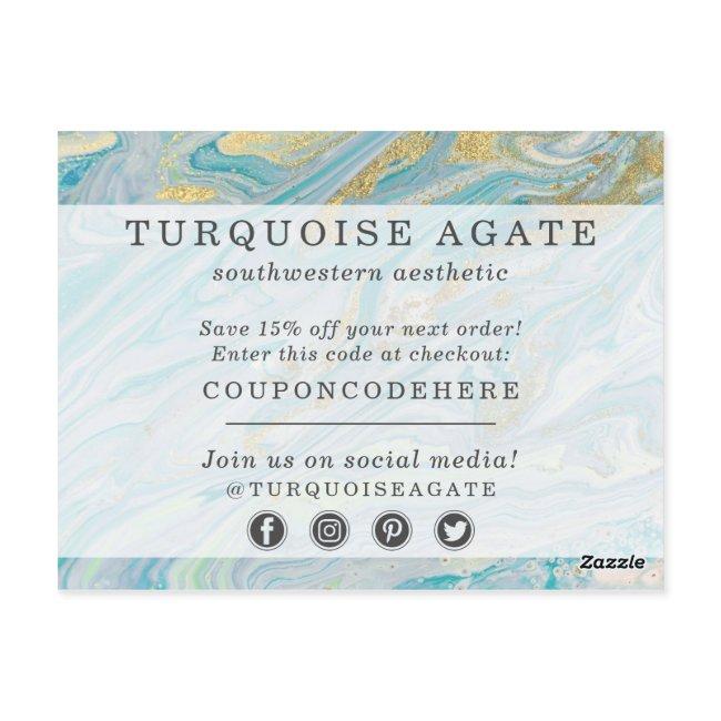 Thank You Turquoise Gold Agate Stone Geode Coupon Postcard