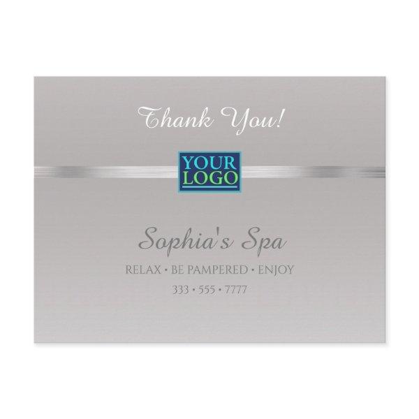 Thank You, Your Logo Bus. Name Info Silver & White Postcard