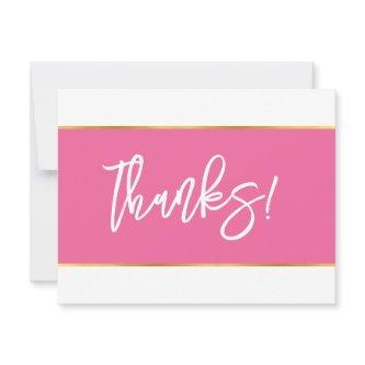 THANKS modern tpretty pink gold white script Thank You Card