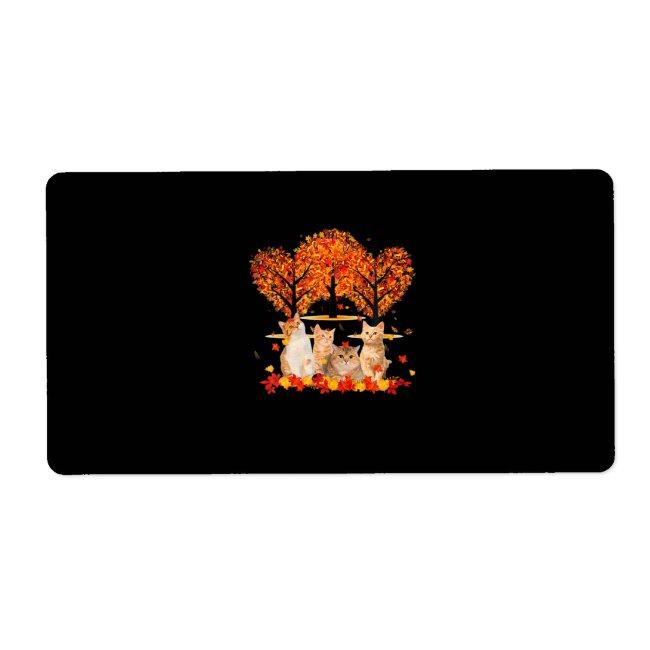 Thanksgiving Maple Cat Heart Shape Tree Leaf Label