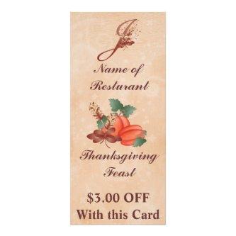 Thanksgiving Monogram J Rack Card /Resturant