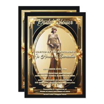 The Great Gatsby flapper girl retro gold frame  Invitation